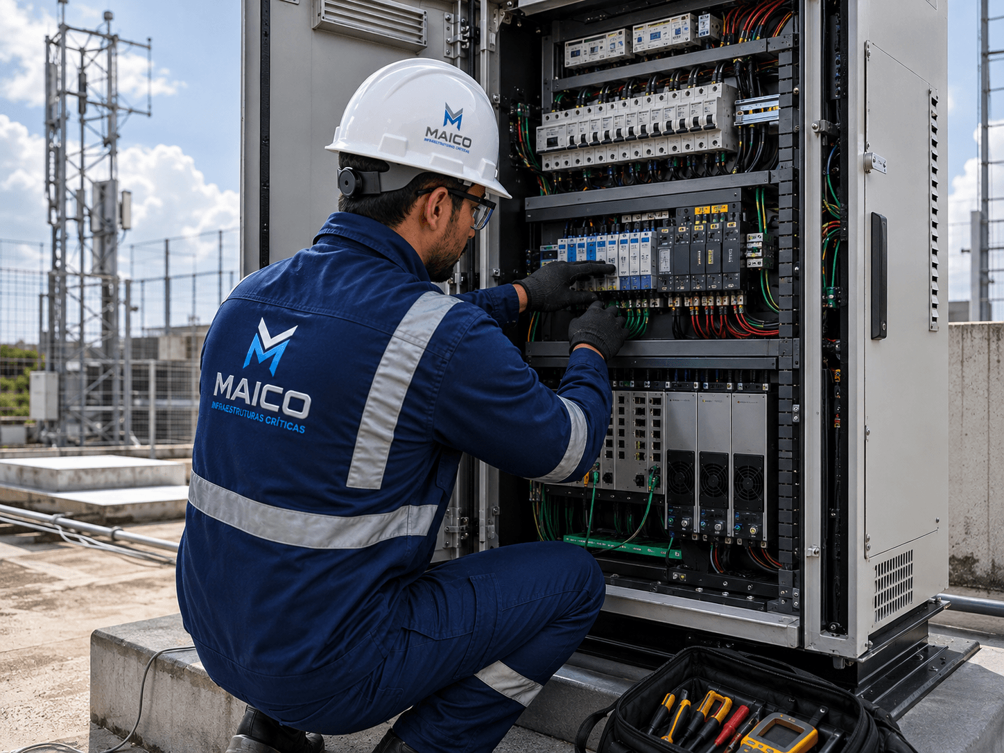 Profissional MAICO realizando medição em painel elétrico