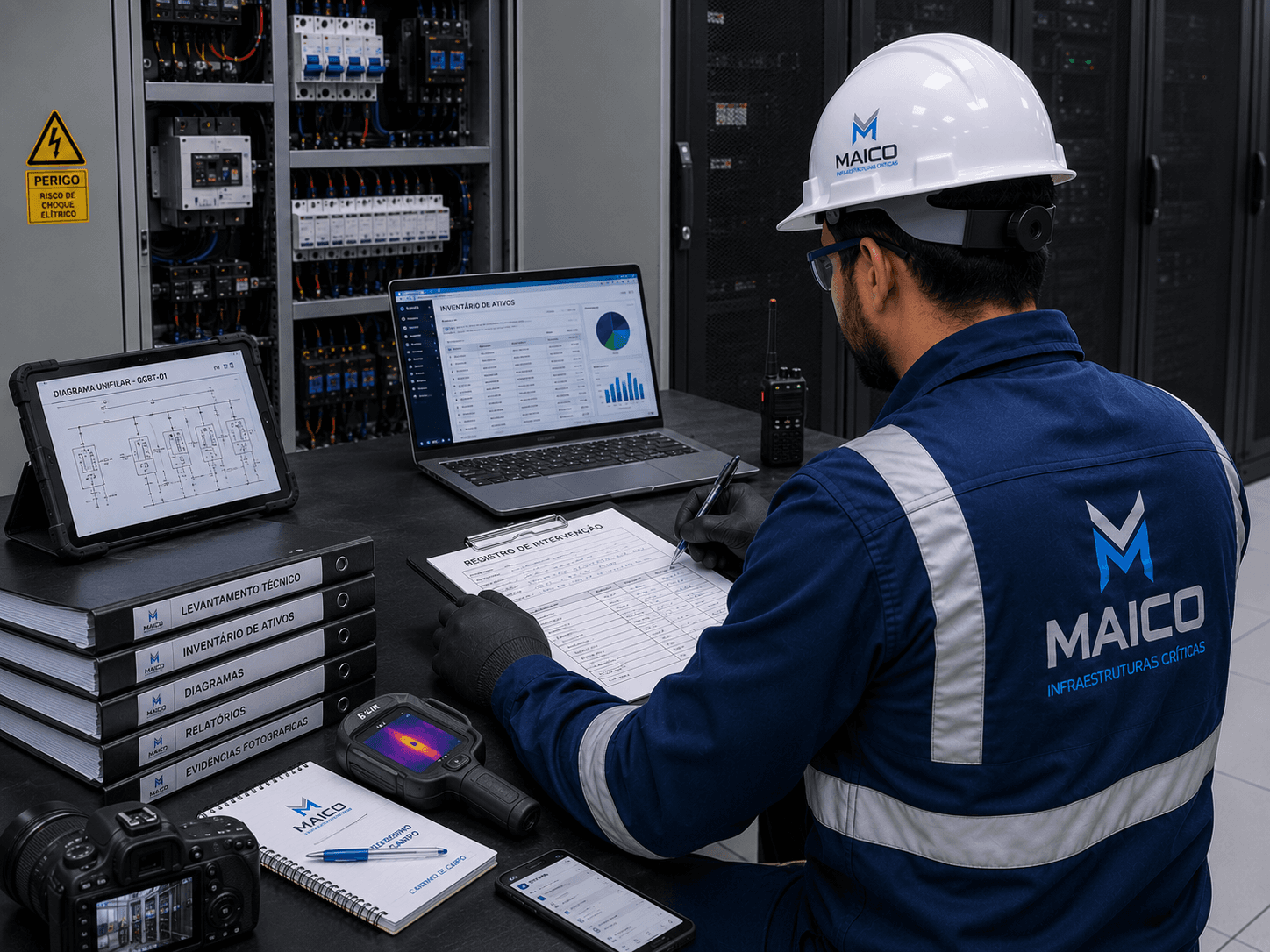 Profissional MAICO realizando inspeção e manutenção técnica