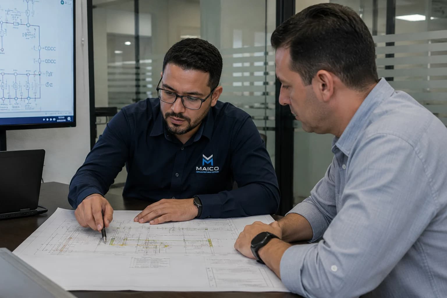 Equipe analisando projeto e planejamento de melhoria de infraestrutura